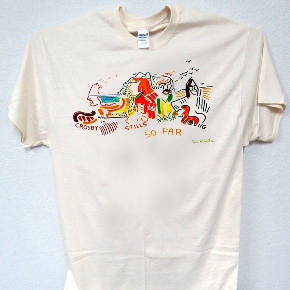 CSNY, CROSBY STILLS NASH & YOUNG COOL IVORY MENS TEE T-198 - Picture 1 of 4